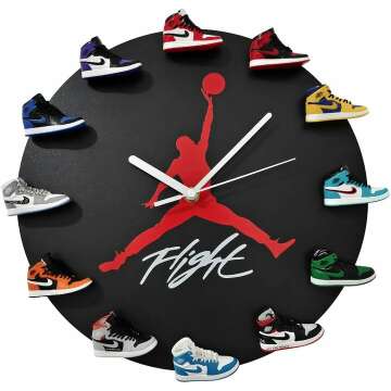 2022 Newly Sports Fan Wall Clock with 3D Basketball Shoes, Stylish Sneaker Clock Home Decor, for Boys Friends (Black Retro)