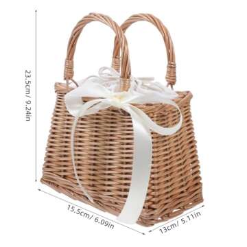 PRETYZOOM Flower Girl Baskets with Handle Cute Wedding Rattan Baskets Wicker Rattan Flower Basket Wicker Handbag Basket Purse Retro Women Straw Tote Candy Basket for Home Decor