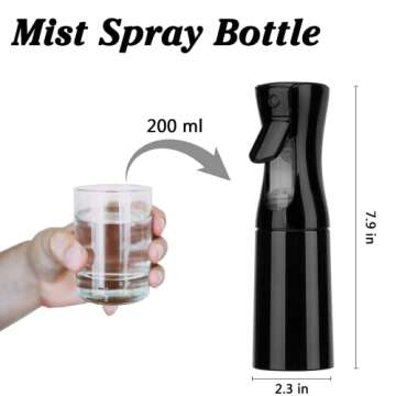 Xiuying Feng Continuous Mist Spray Bottle for Hair, 6.8OZ /200ML Hair Mister Spray Bottle, Water Spray Bottle for Salon, Barber, Plants, Cleaning, Skin Care(Black)