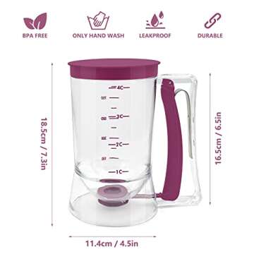 Kndatle Pancake Cupcake Batter Dispenser, Batter Separator Bakeware Maker with Measuring Label, Perfect Baking Tool for Cupcakes, Waffles, Muffin Mix, or Any Baked Goods