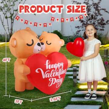 Boveco 4FT Inflatable Valentines Day Outdoor Decorations Couple Bear with Love Heart LED Valentines Blow up Yard Decoration with LED Light for Party Anniversary Wedding Propose Garden Lawn Decor