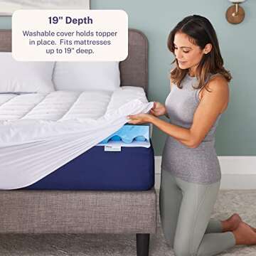 Sleep Innovations Dual Layer 4 Inch Memory Foam Mattress Topper, Queen Size, Ultra Soft Support, 3 Inch Cooling Gel Memory Foam Plus 1 Inch Fluffy Pillow Top Cover