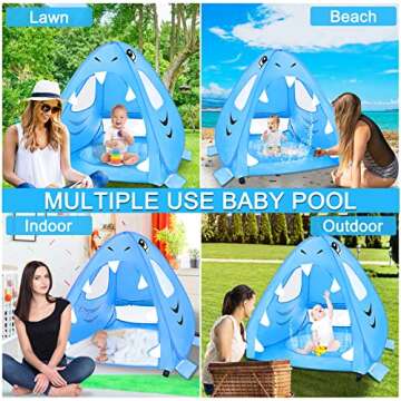 [ Extra High ] Shark Baby Beach Tent with Pool, Pop Up Baby Pool Tent UPF 50+ UV Protection 4 Sand Pockets 3 Mesh Windows Waterproof Sun Shelters Beach Shade Tent for 1-2 Baby Toddler Aged 3-60 Months