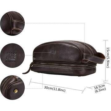 Leather Dopp Kit for Men & Women - Water-resistant