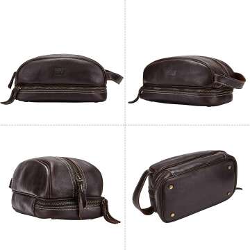 Leather Dopp Kit for Men & Women - Water-resistant