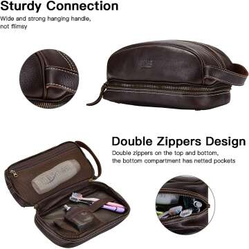 Leather Dopp Kit for Men & Women - Water-resistant