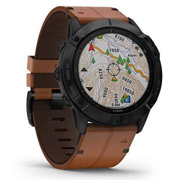 Garmin fenix 6X Sapphire, Premium Multisport GPS Watch, Features Mapping, Music, Grade-Adjusted Pace Guidance and Pulse Ox Sensors, Black with Brown Leather Band