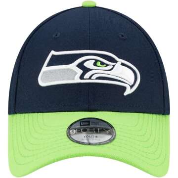 New Era NFL Kids Youth 8-20 The League 9FORTY Adjustable Hat Cap - One Size (US, Alpha, One Size, Seattle Seahawks - Navy Green)