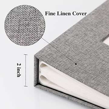 Vienrose Photo Album 4x6 with 300 Pockets Fabric Linen Cover Photo Book Slip-in Picture Albums for Baby Wedding Family Grey