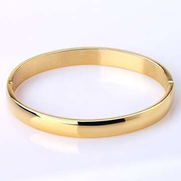 MILAKOO Womens Gold Stainless Steel Bracelet 8MM Plain Polished Finish Oval Bangle 6.7"