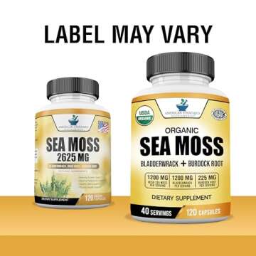 American Standard Supplements Organic Sea Moss, Bladderwrack & Burdock Root Capsules - 1200mg Sea Moss, 1200mg Bladderwrack, 225mg Burdock Root Per Serving - 120 Capsules, 40 Servings