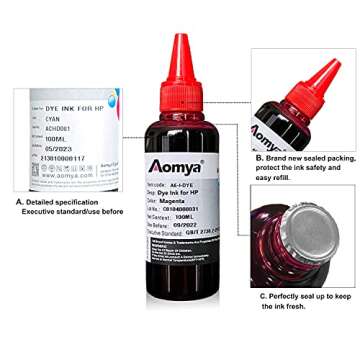 Aomya 100ml Ink Refill Kit for HP Printers - 4 Color Set + Syringes