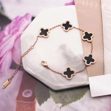 18K Gold Plated Four Leaf Clover Bracelet for Women Lucky Link Clover Bracelets,Unique Jewelry Gifts Trendy for Women, Christmas Valentine's Mother's Day Gifts (White)