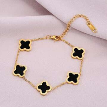 18K Gold Plated Four Leaf Clover Bracelet for Women Lucky Link Clover Bracelets,Unique Jewelry Gifts Trendy for Women, Christmas Valentine's Mother's Day Gifts (White)