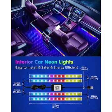 RGB Interior Car Strip Lights with Smart APP Control, Music Sync Under Dash Footwell Neon Internal Lighting Kit 2 Lines Design,12V LED Strip Lights for Cars, Trucks, SUVs with Car Charger(1 Set)