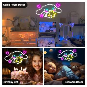 Cinnamoroll Neon Sign Anime Light, 3D Wall Art Cute LED Neon for Bedroom Game Room Apartment, Japanese Cartoon Character Dog Image Adorable Home Decor Night Lamp Personalized Gift for Her Kids - 15"