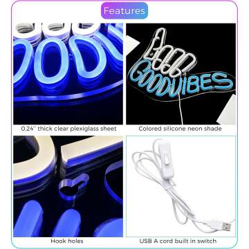 Good Vibes Neon Sign Light for Bedroom & Game Rooms