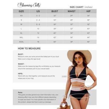 Blooming Jelly Womens High Waisted Bikini Tummy Control Color Block Swimsuits Two Piece Bathing Suit (L, Black)