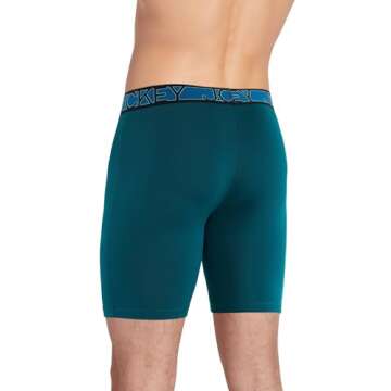 Jockey Men's Underwear Active Microfiber 9" Long Leg Boxer Brief - 3 Pack, Teal Breeze/Jagged Cool Ombre/Deep Lagoon, L