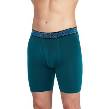 Jockey Men's Underwear Active Microfiber 9" Long Leg Boxer Brief - 3 Pack, Teal Breeze/Jagged Cool Ombre/Deep Lagoon, L