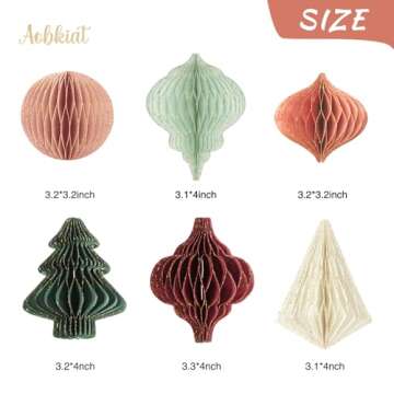 AOBKIAT Christmas Party Decorations, 6 PCS 3D Mini Glitter Edge Paper Honeycomb Ornaments, Green, Red Hanging Ornament for Christmas Tree Décor, New Years Party, Christmas Ornaments, Home Decor