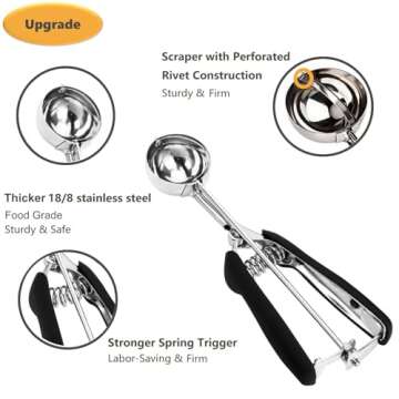 Cookie Scoop Set, 3Pcs Ice Cream Scoop, Cookie Scoops for Baking Set of 3, 18/8 Stainless Steel Cookie Scooper for Baking, Ice Cream Scooper with Trigger Release, Cookie Dough Scoop with Non-slip Grip