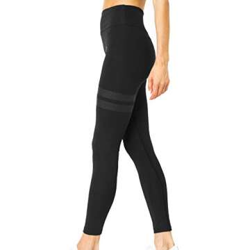 Savoy Active Ashton Racerback Form Fitting Padded Sports Bra & High Waisted Striped Performance Legging Set - Black - Small