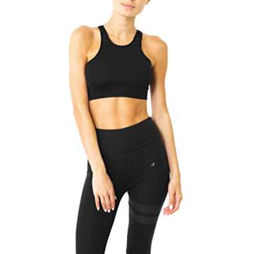 Savoy Active Ashton Racerback Form Fitting Padded Sports Bra & High Waisted Striped Performance Legging Set - Black - Small