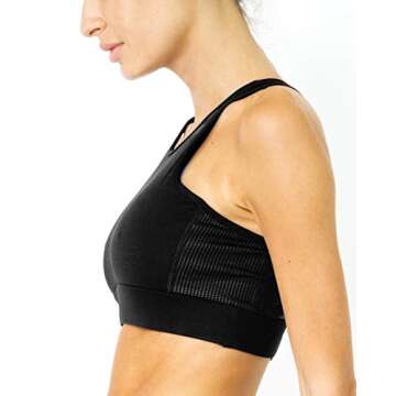 Savoy Active Ashton Racerback Form Fitting Padded Sports Bra & High Waisted Striped Performance Legging Set - Black - Small