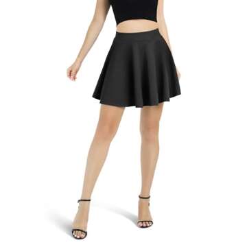 Urban CoCo Women's Basic Versatile Stretchy Flared Casual Mini Skater Skirt (Medium, Black)