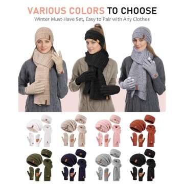 Winter Beanie Hat Gloves Scarf Set for Women