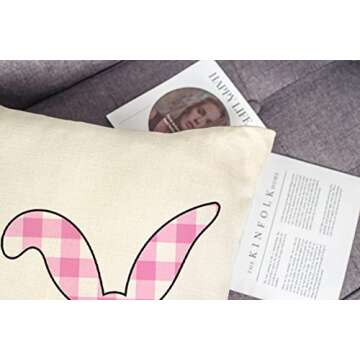 4TH Emotion Buffalo Easter Bunny Lumbar Pillow Cover 12x20 Inches Spring Farmhouse Decorations Funny Rabbit Holiday Decor Throw Cushion Case for Home Couch Polyester Linen TH092