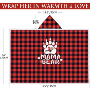 Best Mom Gifts for Christmas Mom Gifts from Daughter Son kids, Mama Bear Buffalo Plaid Wearable Blanket Hoodie Women Mom Birthday Gifts for Mother-in-Law Christmas Wife Gifts from Husband New Mom Gift