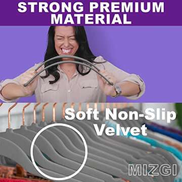 MIZGI Premium Velvet Hangers (50 Pack) Heavy Duty Non Slip Felt Hangers Gray,Rose Gold 360 Degree Swivel Hooks,Space Saving Clothes Hangers,Durable Strong Hangers for Suits,Coats,Pants & Dress