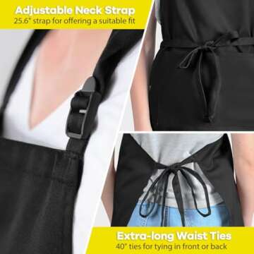 ROTANET Extra Large Aprons for Men Adjustable Bib Aprons with 2 Pockets Cooking Kitchen Bbq Grilling Big Apron for Women Chef Water & Oil Resistant Black