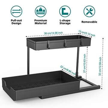 NATURE'S SOURCE Under Sink Organizers, Sliding L-shape Cabinet Organizers Narrow Space Storage Multi-purpose Sink Organizer for Bathroom Kitchen Drawer (Black, 1 pack)