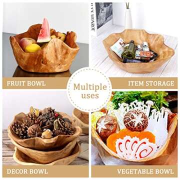 DeziWood Irregular Wooden Bowls for Decor, Unique Hand Carved Decorative Farmhouse Wooden Fruit Bowls, Large Wood Bowl for Nut Keys Jewelry Pine Cones Entryway Table Display (10"-12")