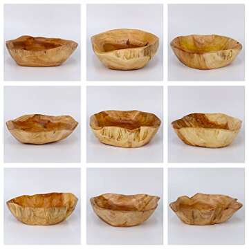 DeziWood Irregular Wooden Bowls for Decor, Unique Hand Carved Decorative Farmhouse Wooden Fruit Bowls, Large Wood Bowl for Nut Keys Jewelry Pine Cones Entryway Table Display (10"-12")