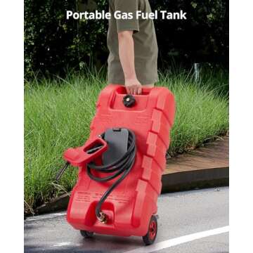 15 Gallon Gas Can,Portable Gas Tank with Le Fluid Transfer Siphon Pump,Fuel Transfer Tanks with 10FT. Delivery Hose Diesel Fuel Can for Cars, Lawn Mowers, Boats,Red