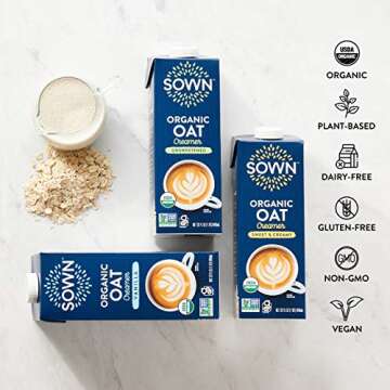 SOWN Organic Oat Creamer Sweet & Creamy - Barista Oat Milk Non Dairy Coffee Creamer - Plant Based, Dairy-Free, Vegan, Gluten-Free, Non-GMO, Shelf Stable - 32oz (Pack of 3)