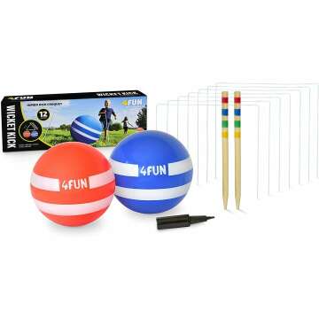 4 FUN WICKET KICK - Giant Kick Ball Croquet Outdoor Games - Great Family Games For Kids, Teens And Adults - Perfect Life Size Fun For Your Lawn, Camping Or Trips To The Beach