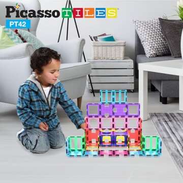 PicassoTiles Magnetic Blocks See-Through Shape STEM Toys for Boys and Girls Toddlers Ages 3+ Magnetic Building Block Tiles Educational Playset Compatible with Major Brand Magnet Tile -Starter Set PT42