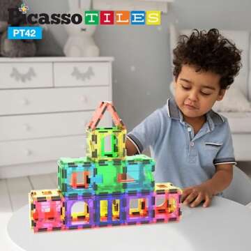 PicassoTiles Magnetic Blocks See-Through Shape STEM Toys for Boys and Girls Toddlers Ages 3+ Magnetic Building Block Tiles Educational Playset Compatible with Major Brand Magnet Tile -Starter Set PT42