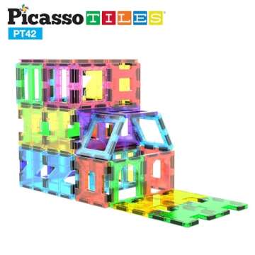 PicassoTiles Magnetic Blocks See-Through Shape STEM Toys for Boys and Girls Toddlers Ages 3+ Magnetic Building Block Tiles Educational Playset Compatible with Major Brand Magnet Tile -Starter Set PT42