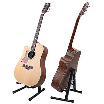 GLEAM Guitar Stand - Electric, Acoustic Guitars and Bass, Banjo Stand, A-Frame Metal Folding Guitar Stand with Non-Slip Rubber and Foam Arms Black