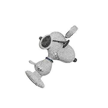 Ssjewel Hip Hop Iced Out 14K White Gold Finish Snoopy Dog Cartoon Pendant 925 Sterling Silver Diamond Studded Iced Out Pendant Rapper Charm Pendant for Men Women White