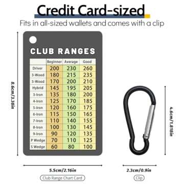 Jemzio Golf Club Range Chart Card, Easy Carry with Credit Card Size, Sturdy Golf Yardage Card for Seasoned Golfers, Average, or Beginners (Card+Clip)