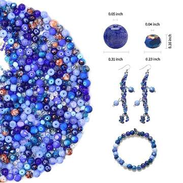 Keip Taoun Blue Glass Beads for Jewelry Making, Bracelet Beads Set, 1000pcs Including 8mm Assorted Round Beads, 6mm Bicone Crystal Beads, 2-4mm Spacer Seed Beads for Earring, Necklace, DIY Crafts