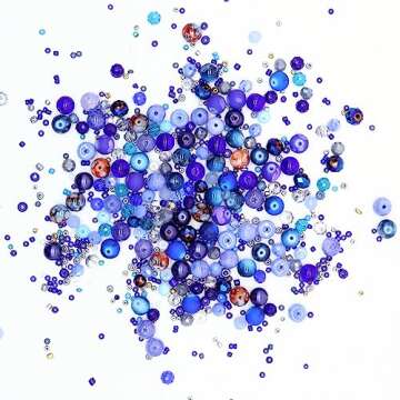 Keip Taoun Blue Glass Beads for Jewelry Making, Bracelet Beads Set, 1000pcs Including 8mm Assorted Round Beads, 6mm Bicone Crystal Beads, 2-4mm Spacer Seed Beads for Earring, Necklace, DIY Crafts