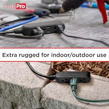 UltraPro 25 Ft Outdoor Extension Cord 3 Outlet Extension Cords Outlet Power Strip Long Extension Cord with Multiple Outlets Grounded Heavy Duty Extension Cord 16 Gauge UL Listed Black 36825-T1